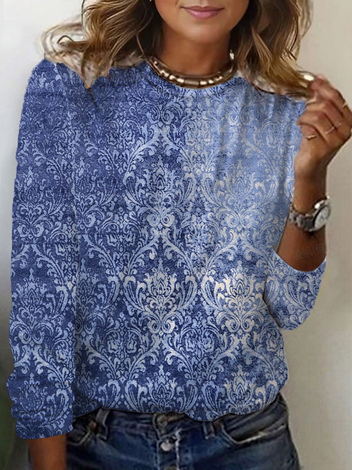 Women's Long Sleeve Tee T-shirt Spring/Fall Ethnic Jersey Crew Neck Daily Going Out Casual Top