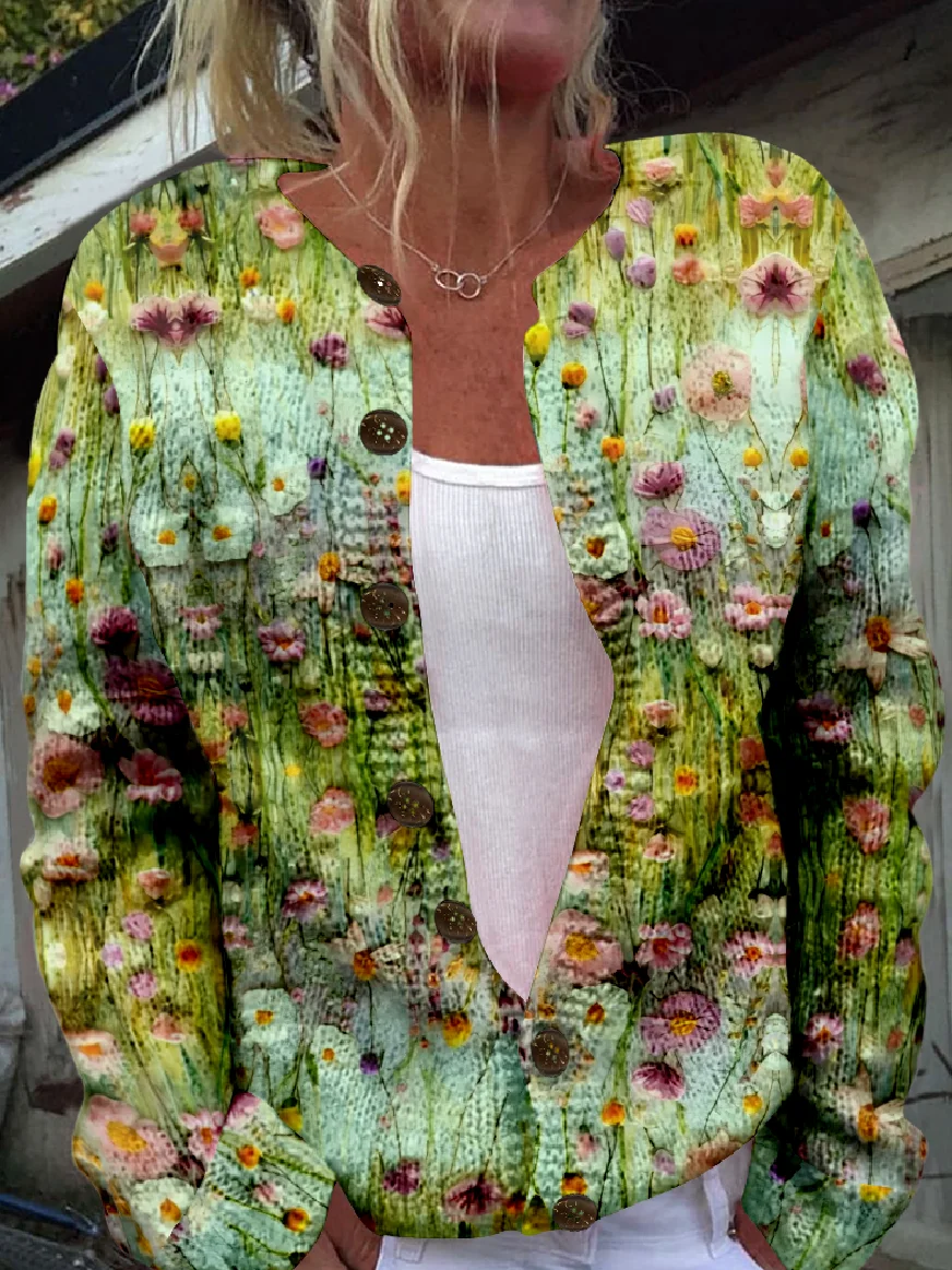 Women's Vintage Spring/Fall Floral Knitted Cardigan
