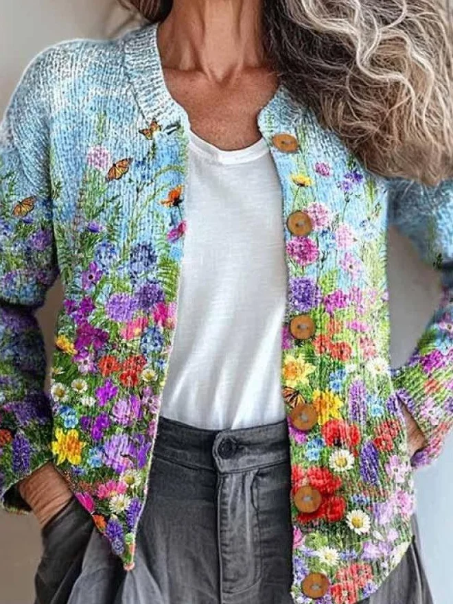 Women Paisley Vintage Spring/Fall Knitted Cardigan