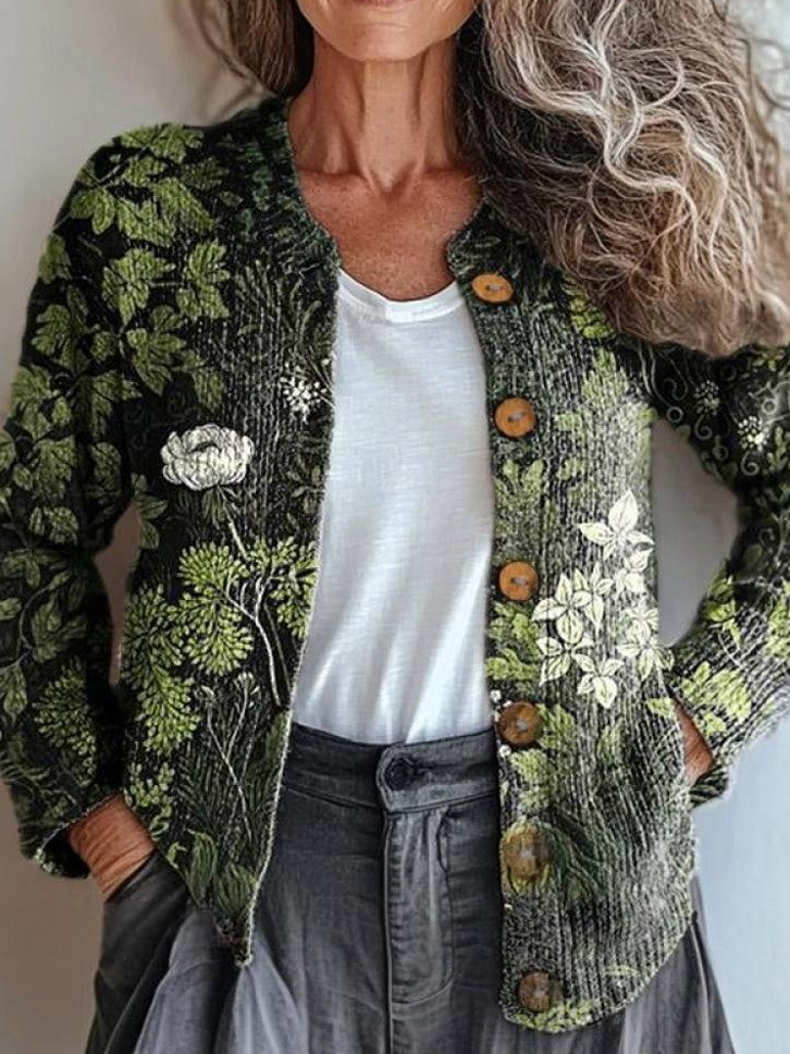 Women's Vintage Spring/Fall Ethnic Knitted Floral Cardigan
