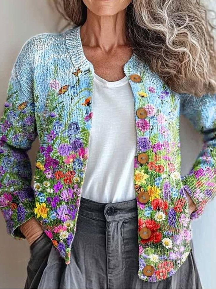Women Paisley Vintage Spring/Fall Knitted Cardigan