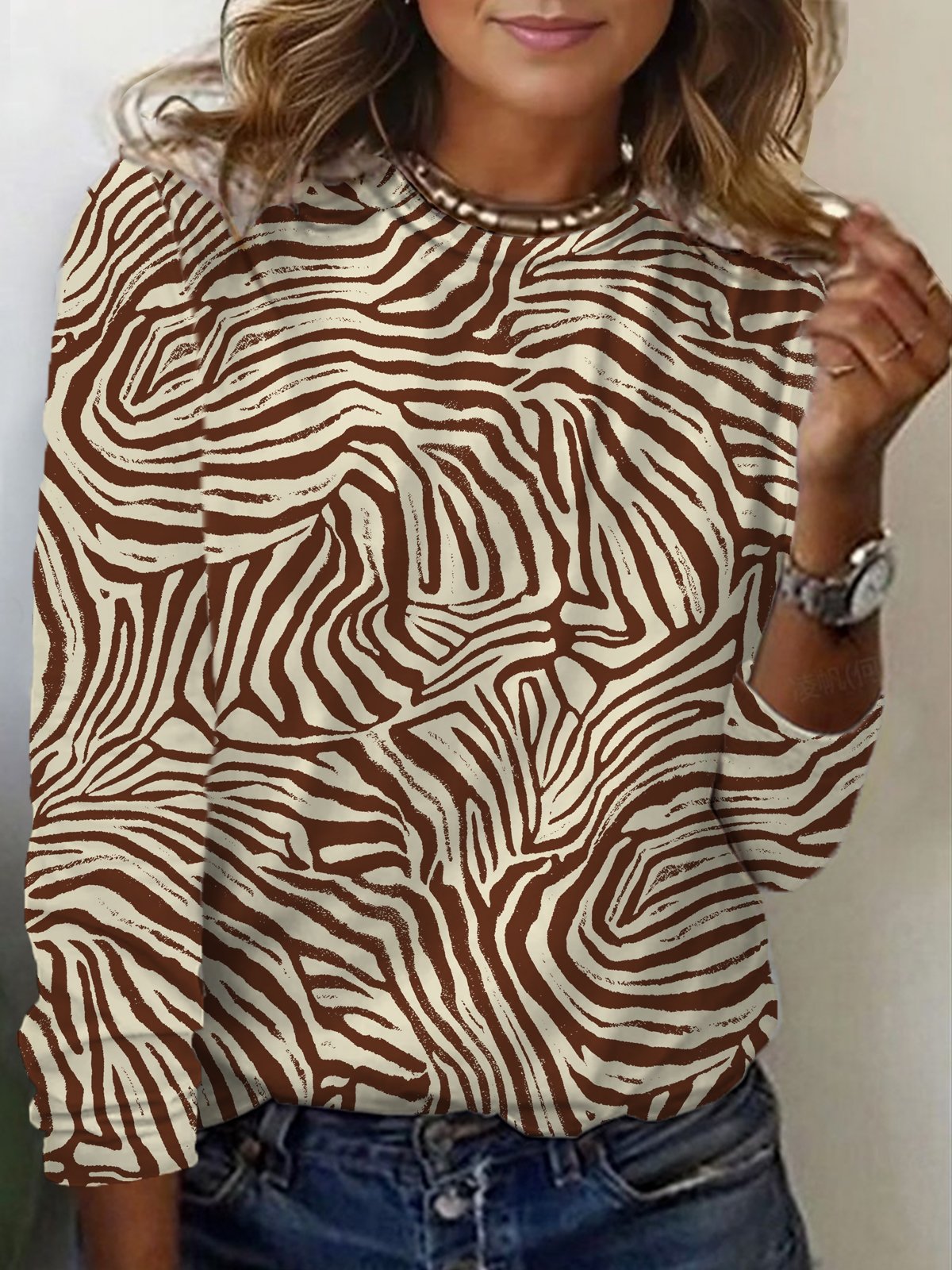 Women's Long Sleeve Tee T-shirt Spring/Fall Zebra Jersey Crew Neck Daily Going Out Casual Top