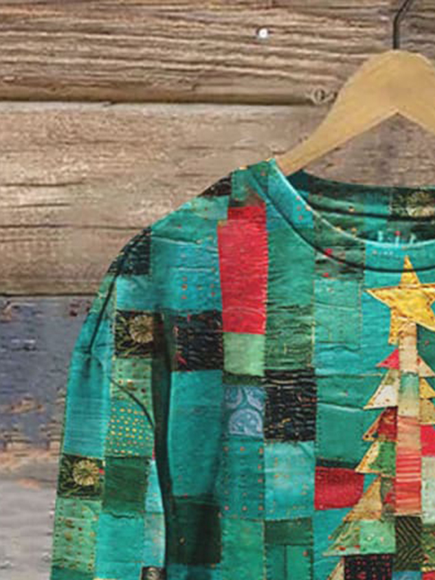 Women's Crew Neck Geometric Casual Spring/Fall Long Sleeve Sweatshirt