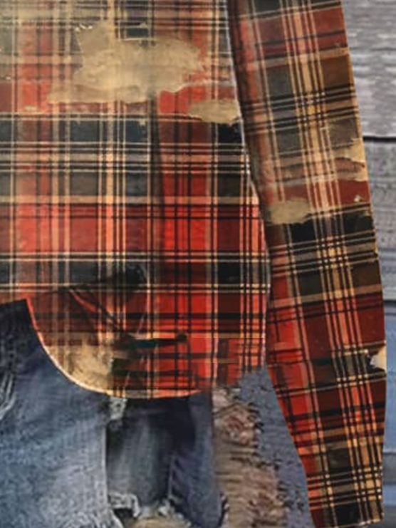 Women's Crew Neck Plaid Casual Spring/Fall Long Sleeve Sweatshirt