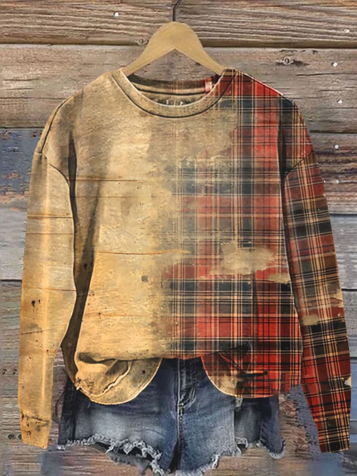 Women's Crew Neck Plaid Casual Spring/Fall Long Sleeve Sweatshirt
