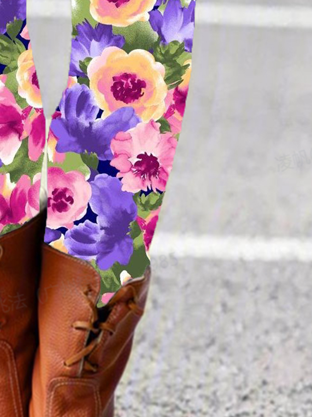 Women's Casual Floral Jersey All Season Long Leggings