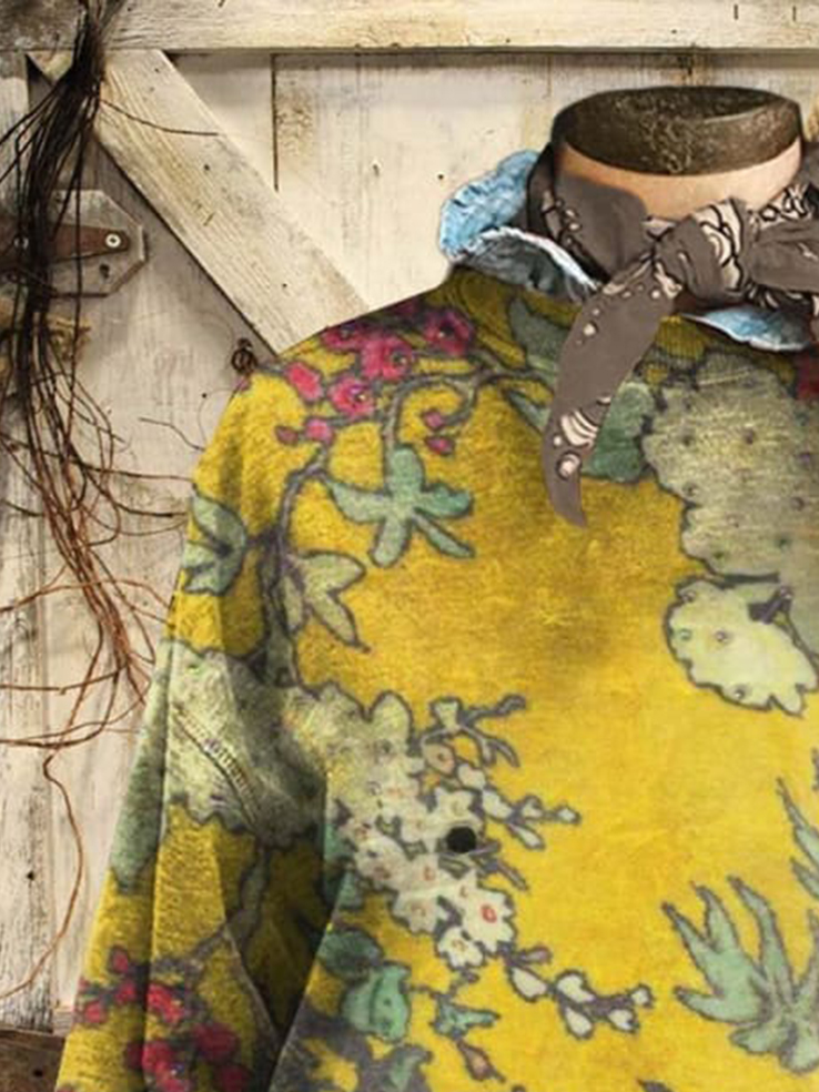 Loose Crew Neck Long Sleeve Floral Fashion Regular Sweater