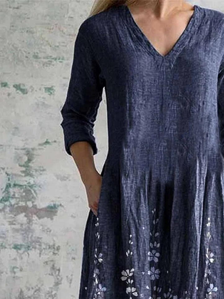 Women's Long Sleeve Spring/Fall Floral Jersey Dress V Neck Daily Going Out Casual Maxi A-Line T-Shirt Dress