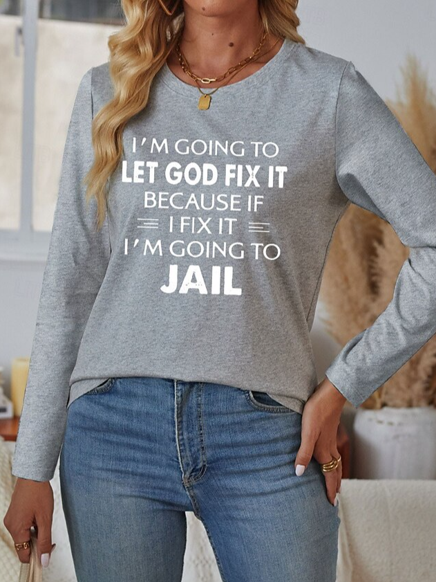 Women's Long Sleeve Tee T-shirt Spring/Fall Text Letters Jersey Crew Neck Daily Going Out Casual Top
