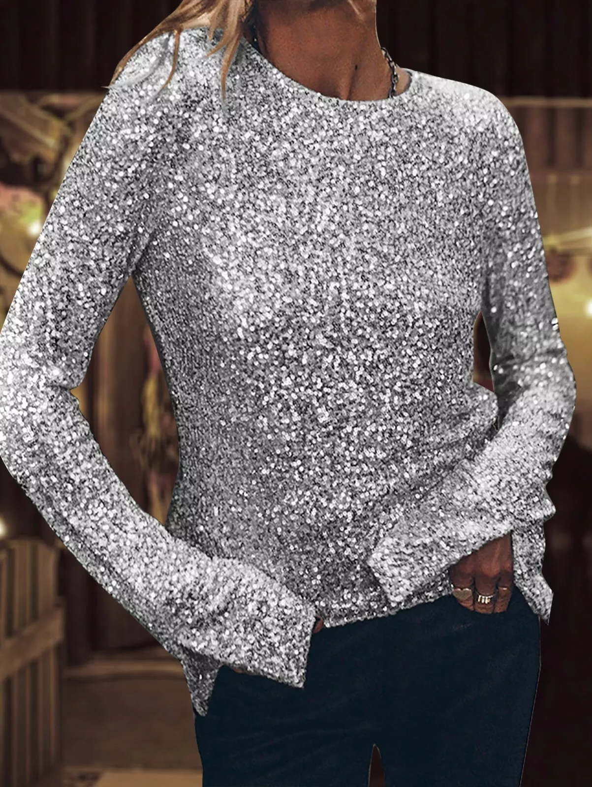 Women's Long Sleeve Tee T-shirt Spring/Fall Plain Jersey Crew Neck Daily Going Out Vintage Top