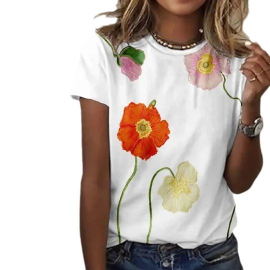 Women's Short Sleeve Tee T-shirt Summer Floral Crew Neck Casual Top