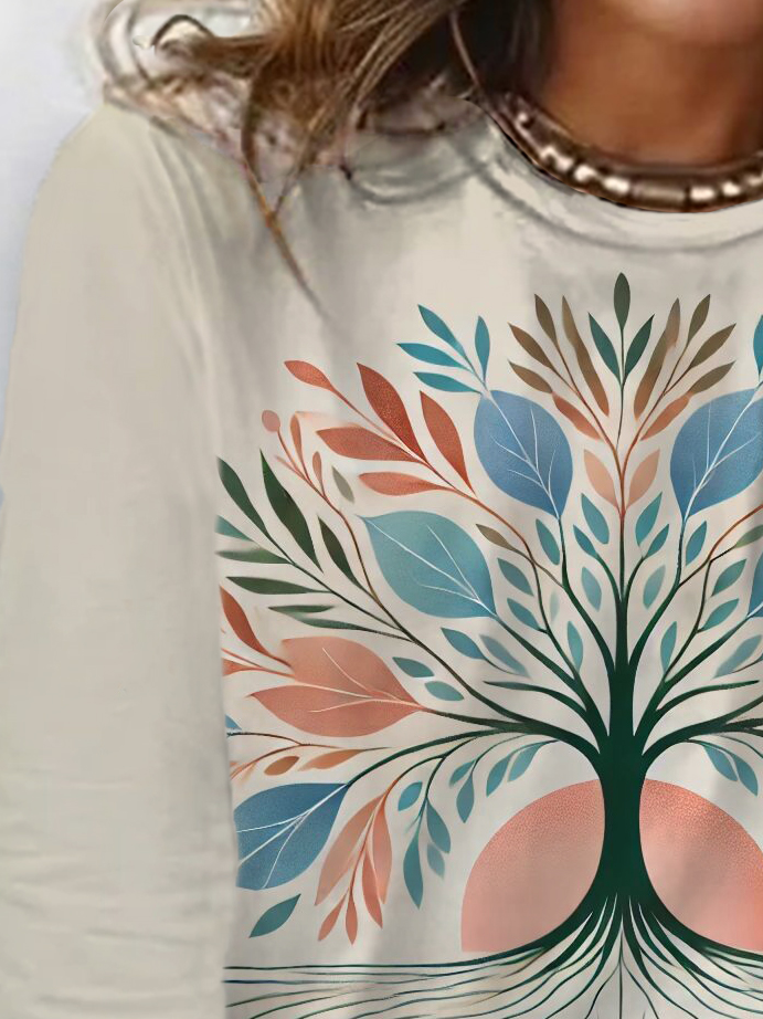 Women's Long Sleeve Life Tree Floral Tee T-shirt Spring/Fall Text Letters Jersey Crew Neck Holiday Going Out Casual Top