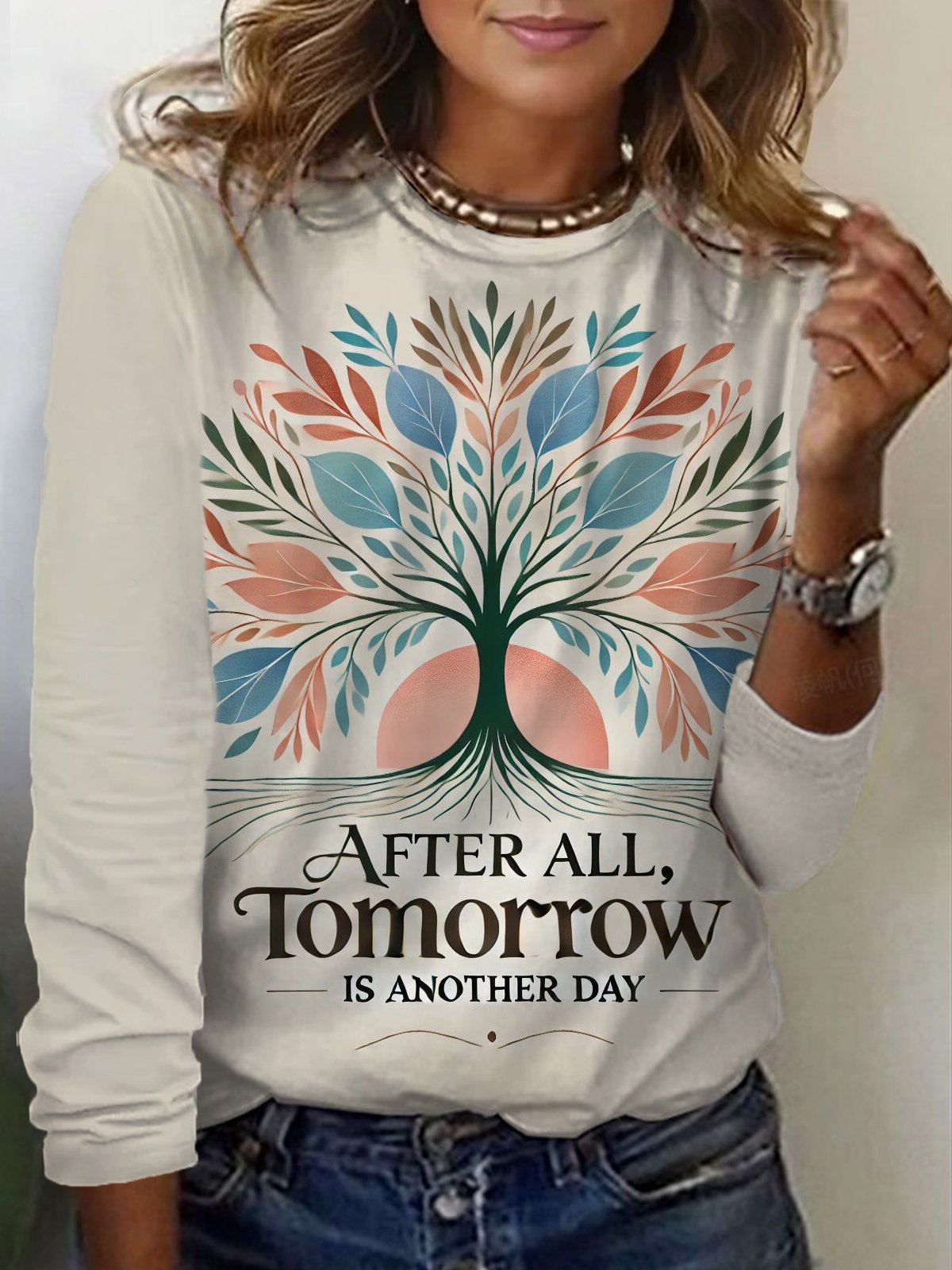 Women's Long Sleeve Life Tree Floral Tee T-shirt Spring/Fall Text Letters Jersey Crew Neck Holiday Going Out Casual Top