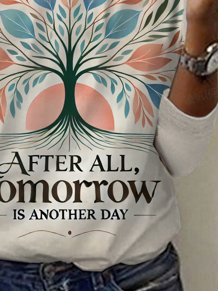 Women's Long Sleeve Life Tree Floral Tee T-shirt Spring/Fall Text Letters Jersey Crew Neck Holiday Going Out Casual Top