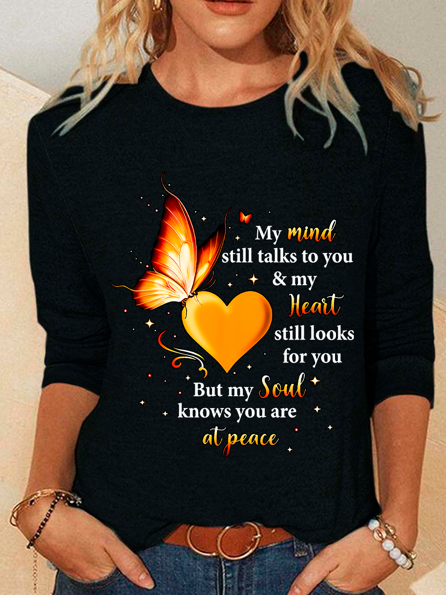 Women's Long Sleeve Blouse Spring/Fall Text Letters Cotton-Blend Crew Neck Daily Going Out Casual Top