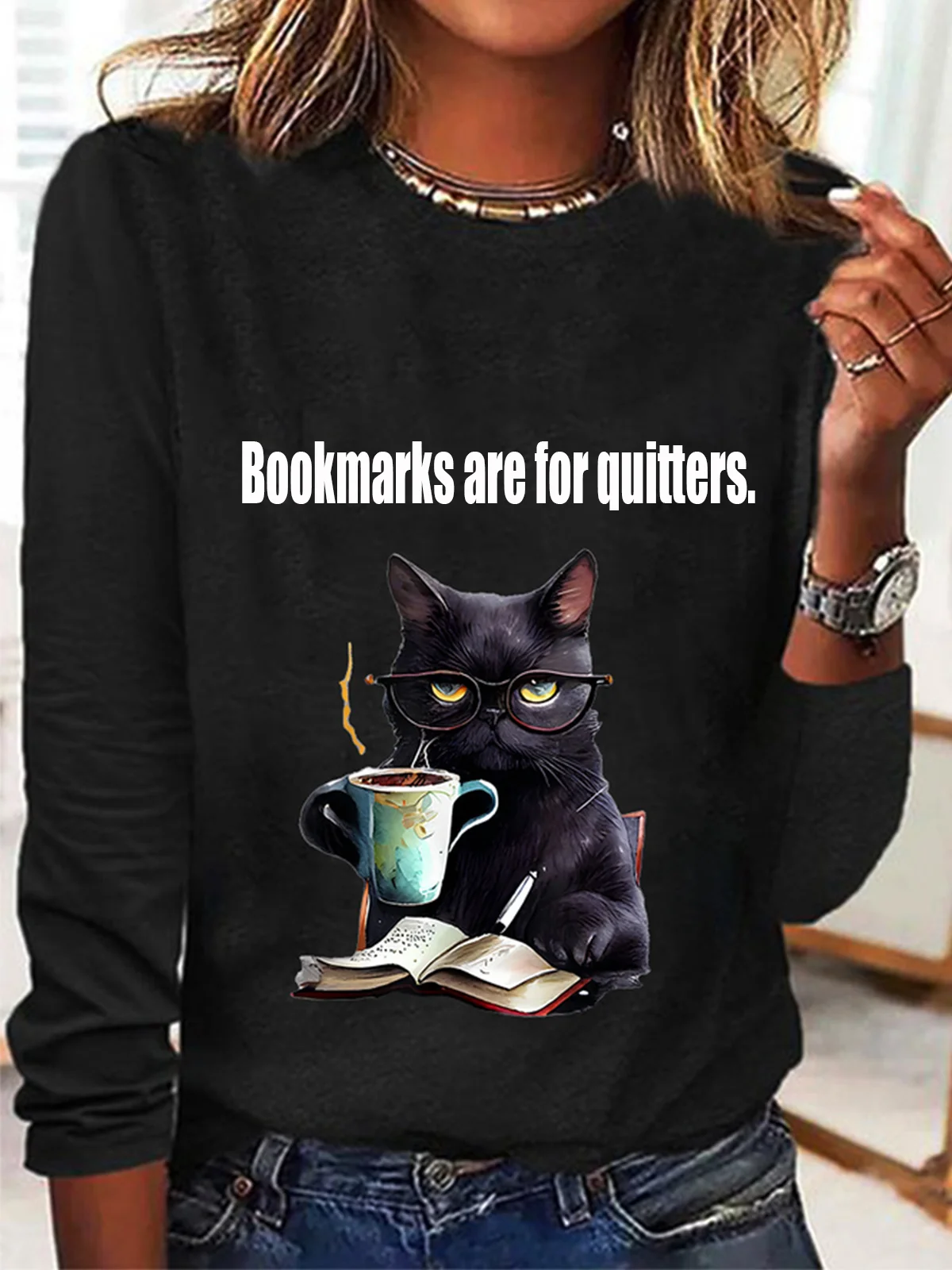 Women's Long Sleeve Tee T-shirt Spring/Fall Cat Jersey Crew Neck Daily Going Out Casual Top