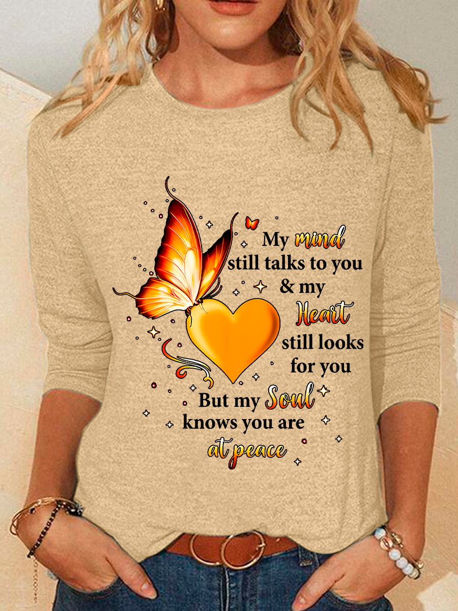 Women's Long Sleeve Blouse Spring/Fall Text Letters Cotton-Blend Crew Neck Daily Going Out Casual Top