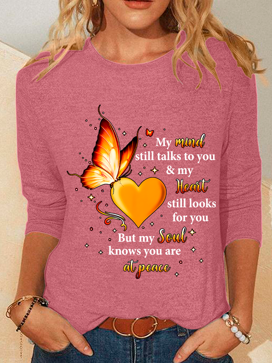 Women's Long Sleeve Blouse Spring/Fall Text Letters Cotton-Blend Crew Neck Daily Going Out Casual Top