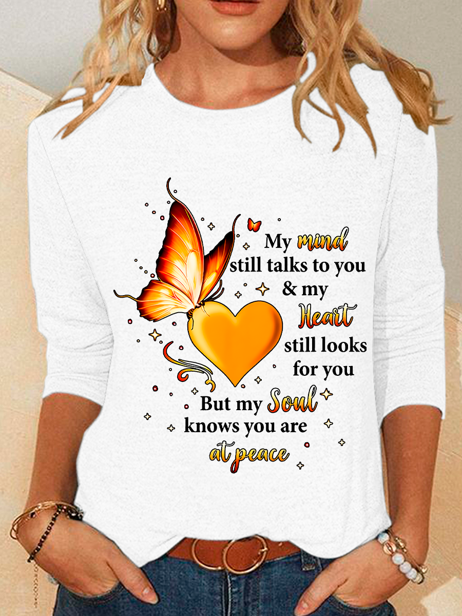 Women's Long Sleeve Blouse Spring/Fall Text Letters Cotton-Blend Crew Neck Daily Going Out Casual Top