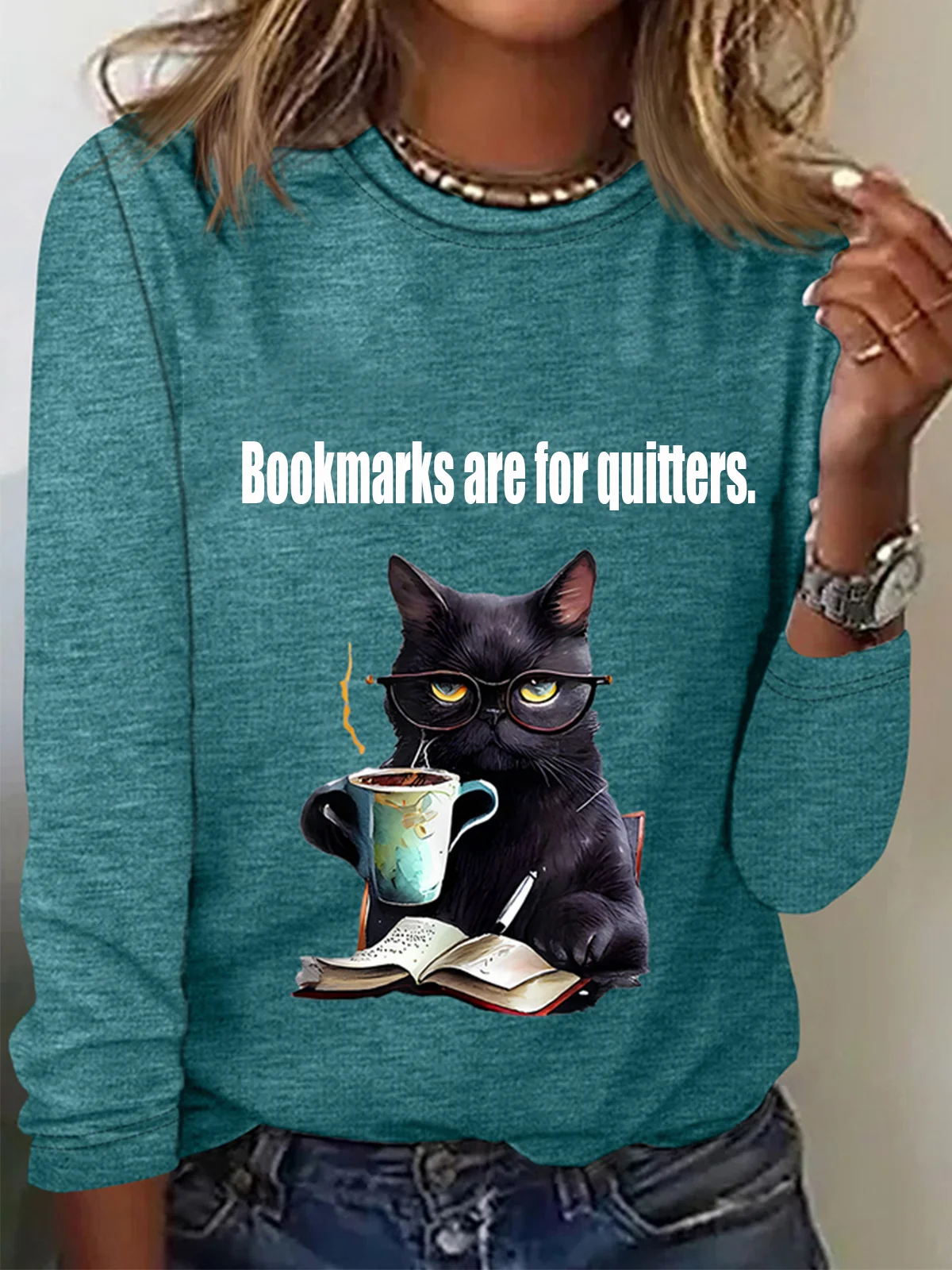 Women's Long Sleeve Tee T-shirt Spring/Fall Cat Jersey Crew Neck Daily Going Out Casual Top