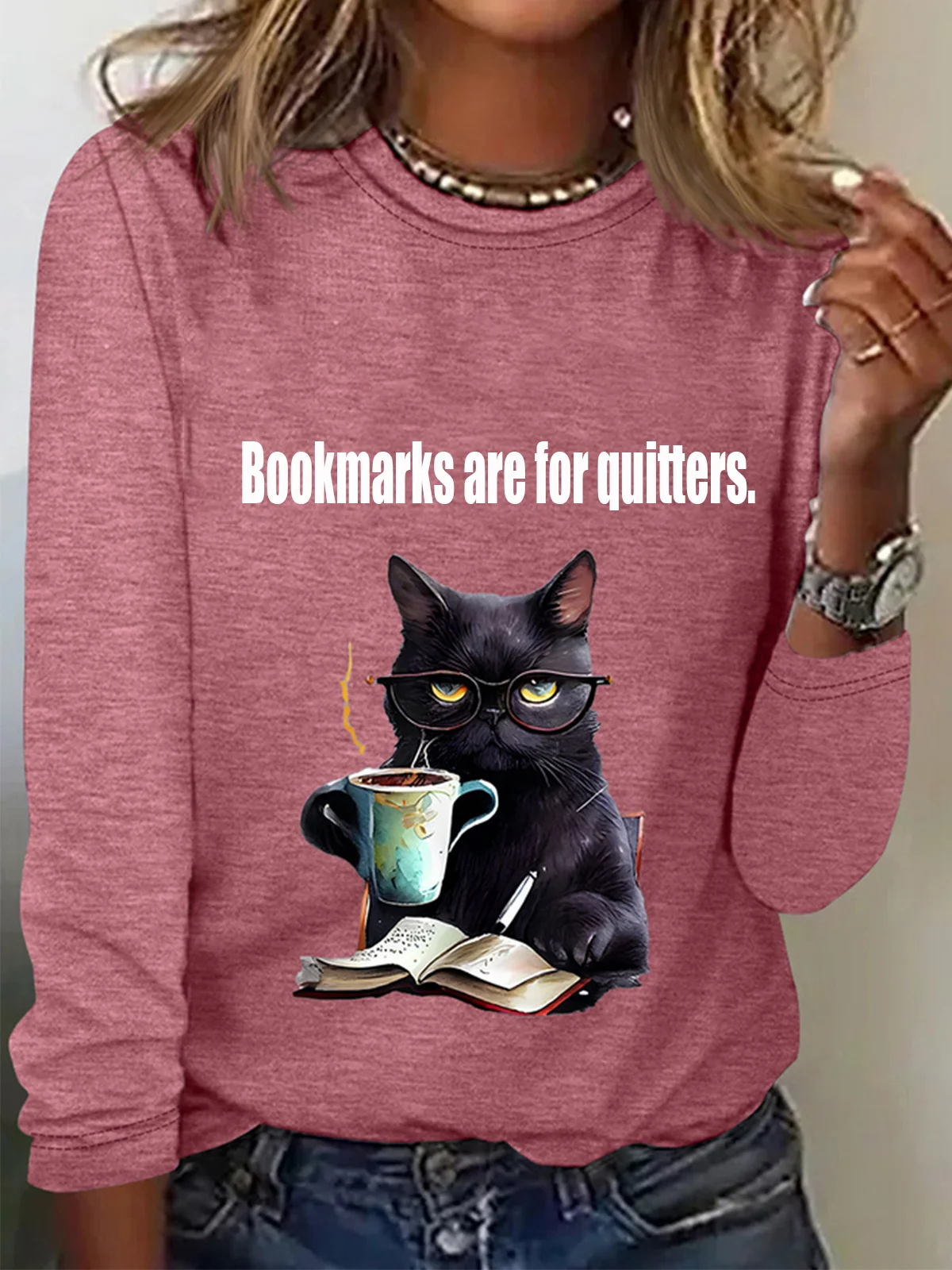 Women's Long Sleeve Tee T-shirt Spring/Fall Cat Jersey Crew Neck Daily Going Out Casual Top