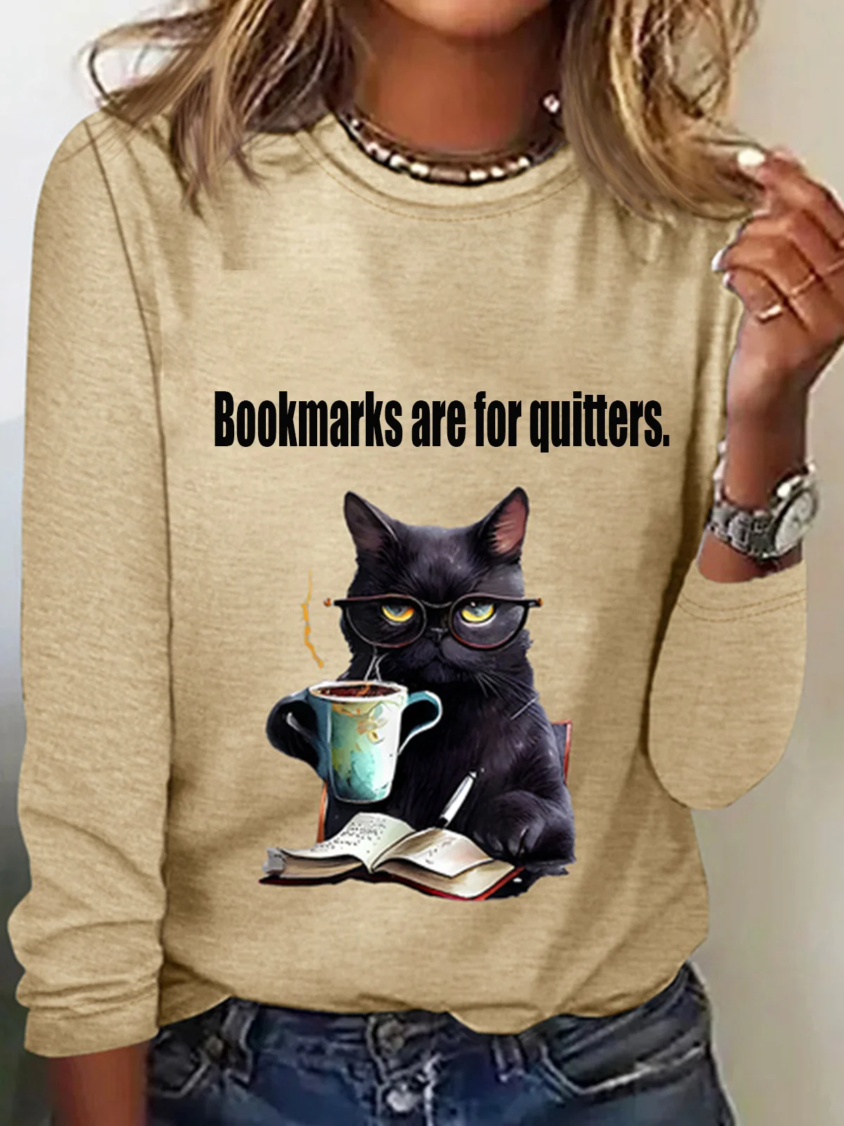 Women's Long Sleeve Tee T-shirt Spring/Fall Cat Jersey Crew Neck Daily Going Out Casual Top