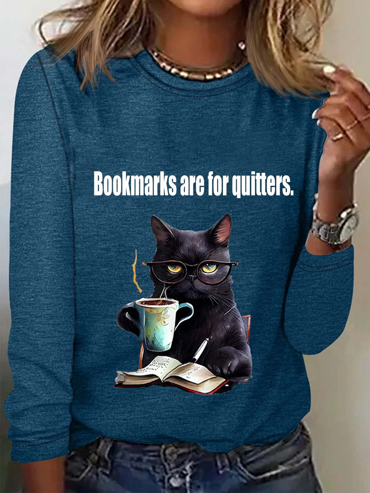 Women's Long Sleeve Tee T-shirt Spring/Fall Cat Jersey Crew Neck Daily Going Out Casual Top