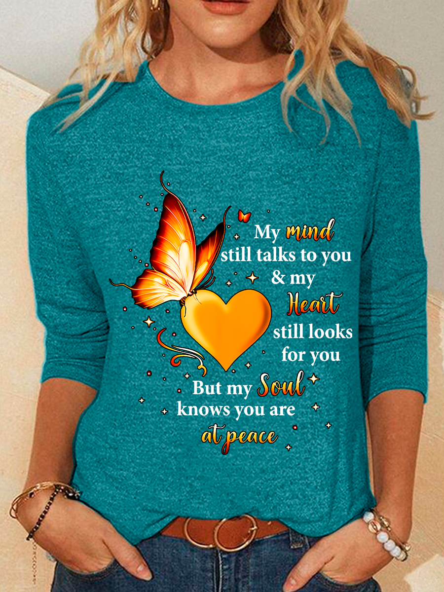 Women's Long Sleeve Blouse Spring/Fall Text Letters Cotton-Blend Crew Neck Daily Going Out Casual Top