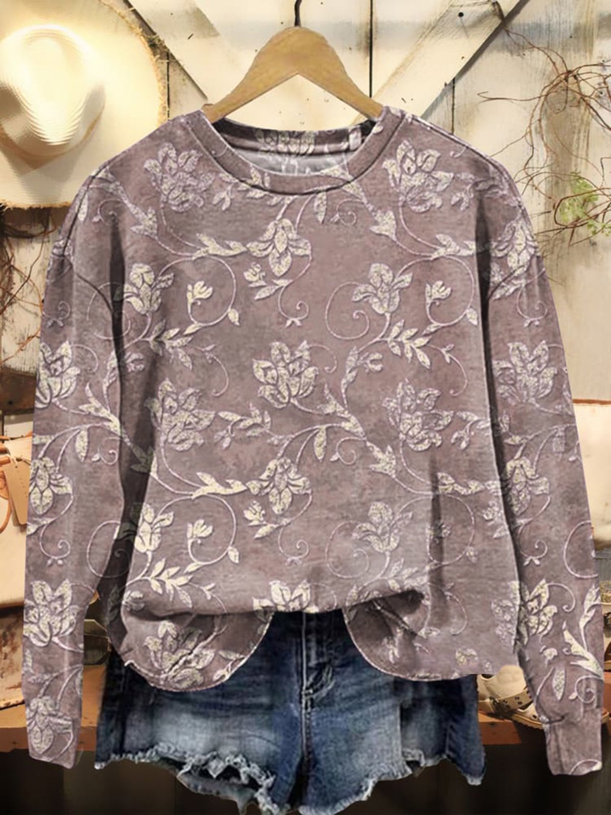 Women Floral Crew Neck Casual Spring/Fall Long Sleeve Sweatshirt