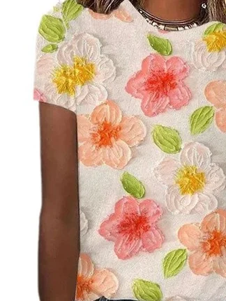 Women's Short Sleeve Tee T-shirt Summer Floral Jersey Crew Neck Daily Going Out Casual Top