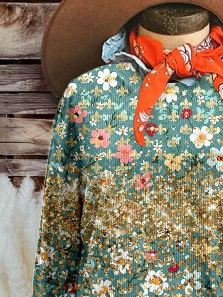 Women's Crew Neck Floral Casual Spring/Fall Long Sleeve Sweatshirt