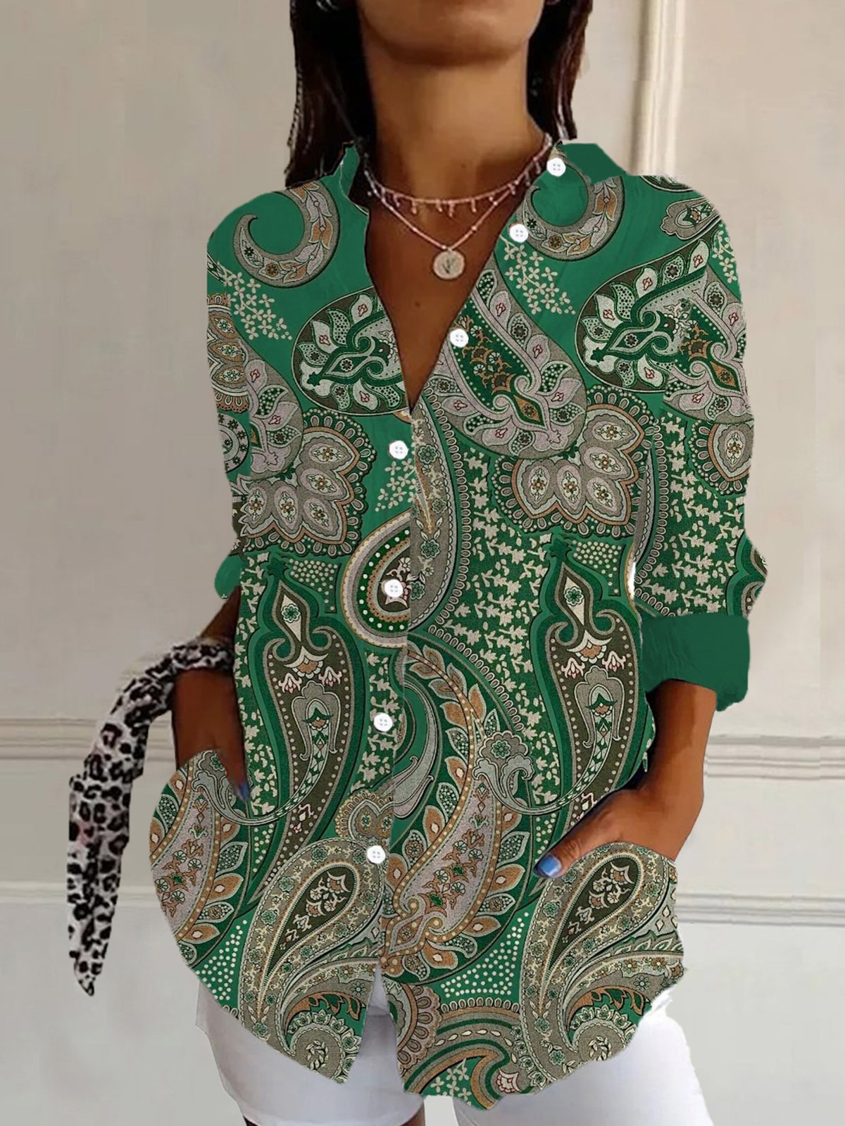 Women's Long Sleeve Shirt Spring/Fall Ethnic Shirt Collar Daily Going Out Casual Top