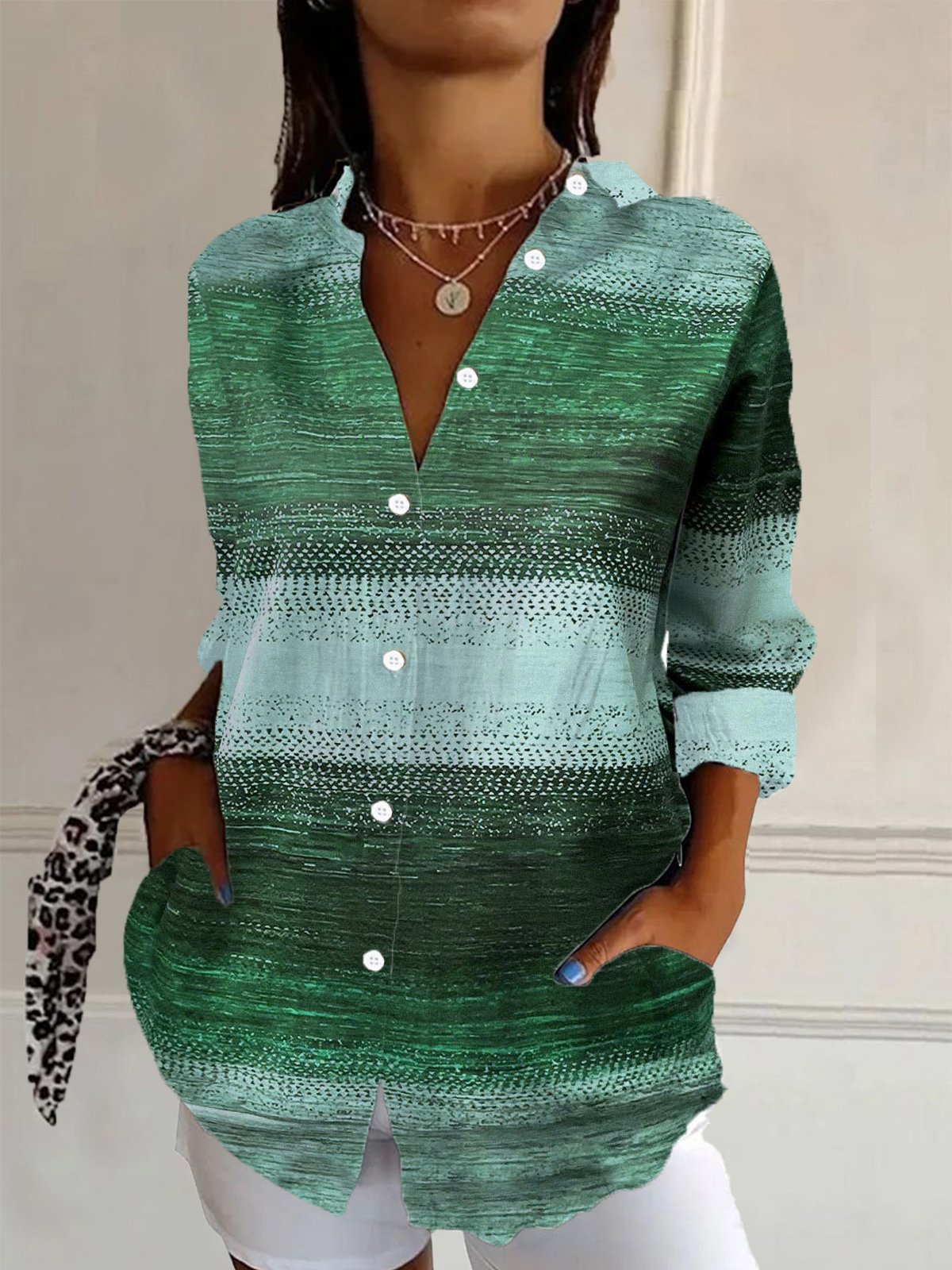 Women's Long Sleeve Shirt Spring/Fall Abstract Shirt Collar Vacation Going Out Casual Top