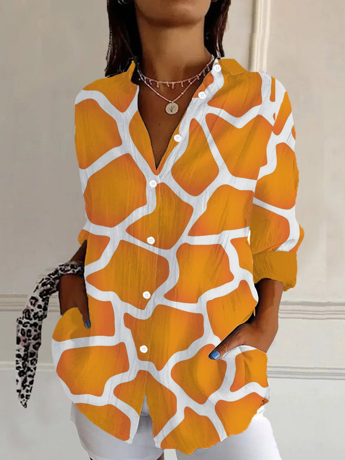Women's Long Sleeve Shirt Spring/Fall Geometric Shirt Collar Daily Going Out Casual Top