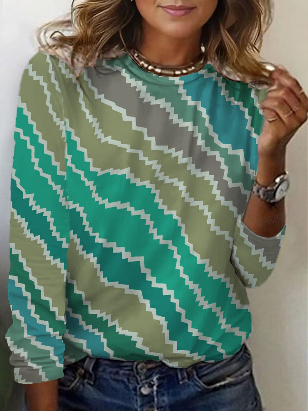 Women's Long Sleeve Tee T-shirt Spring/Fall Geometric Jersey Crew Neck Daily Going Out Casual Top