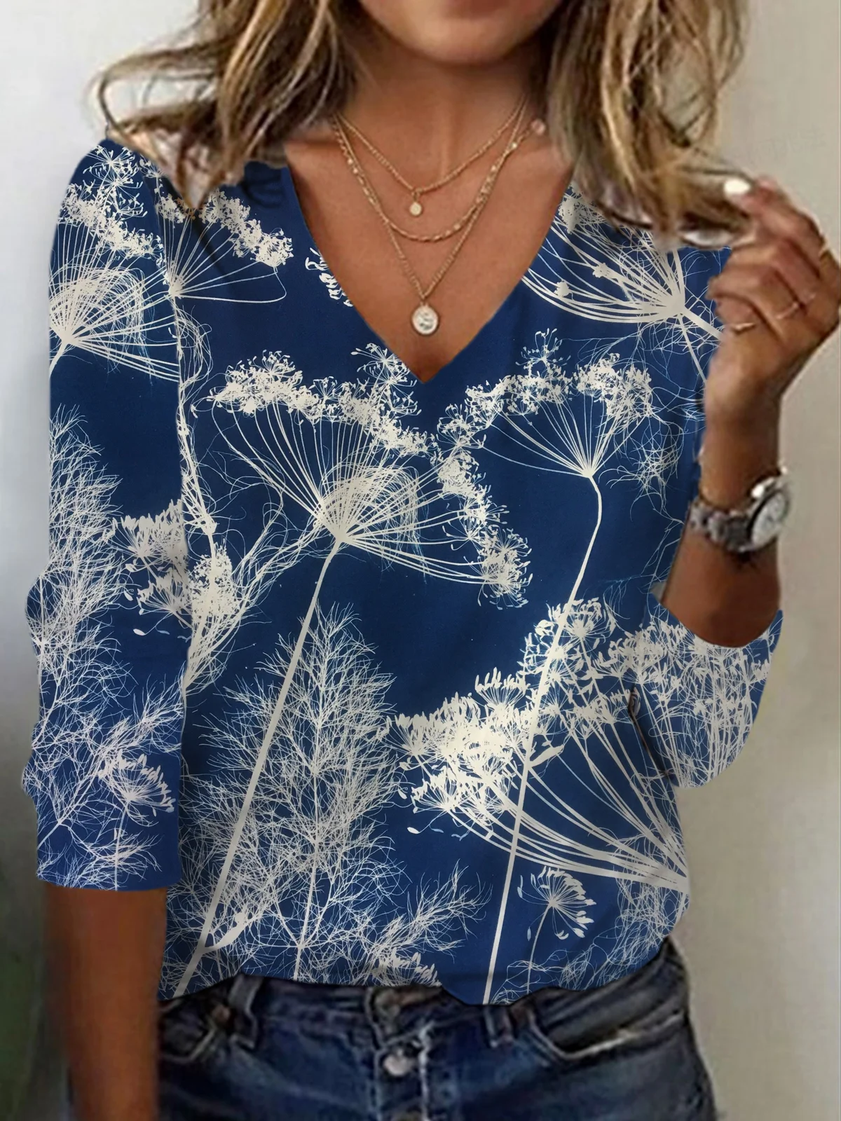 Women's Long Sleeve Tee T-shirt Spring/Fall Floral Jersey V Neck Daily Going Out Casual Top