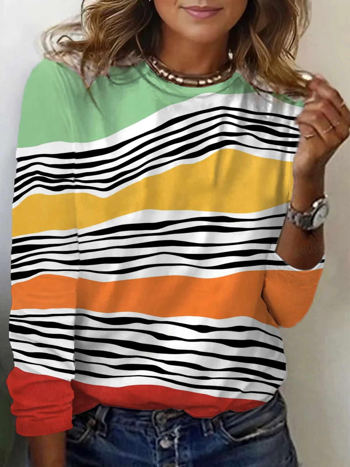 Women's Long Sleeve Tee T-shirt Spring/Fall Striped Jersey Crew Neck Daily Going Out Casual Top