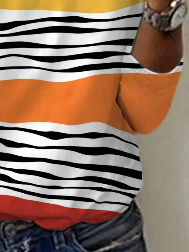 Women's Long Sleeve Tee T-shirt Spring/Fall Striped Jersey Crew Neck Daily Going Out Casual Top