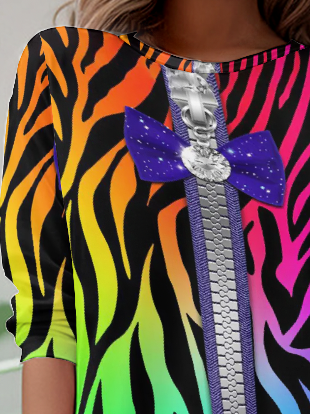 Women's Long Sleeve Tee T-shirt Spring/Fall Zebra Jersey Crew Neck Daily Going Out Casual Top