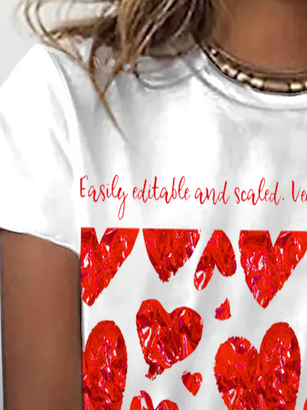 Women's Valentine's Day Heart Print Short Sleeve Crew Neck T-shirt 