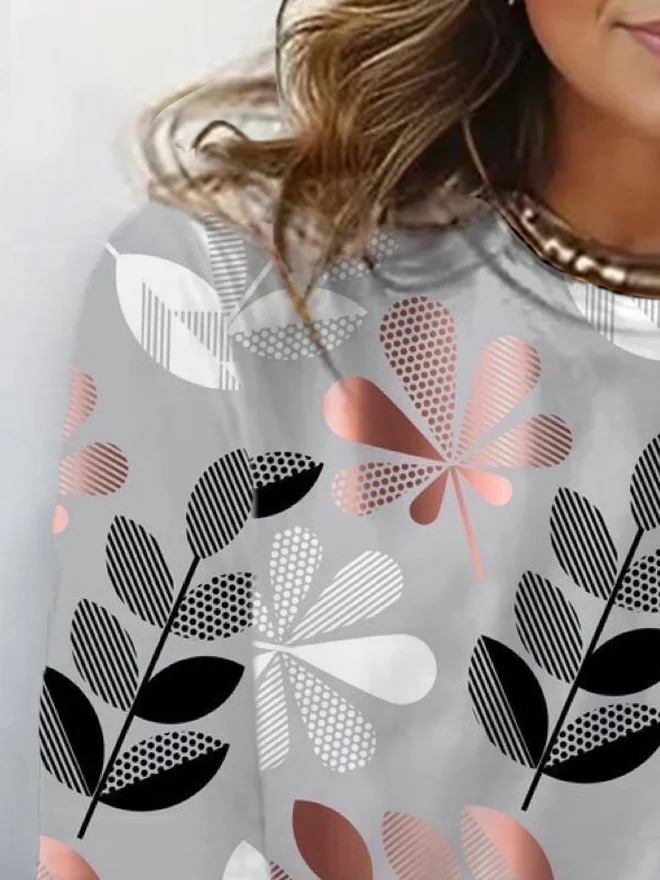 Women's Long Sleeve Floral Tee T-shirt Spring/Fall Leaf Jersey Crew Neck Daily Going Out Casual Top