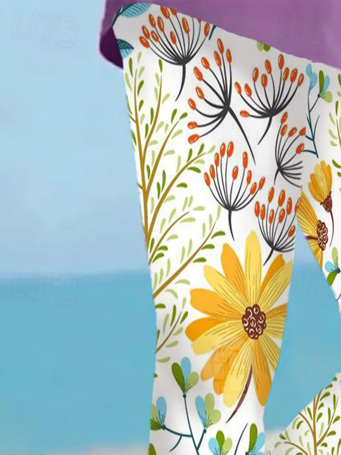 Women's Casual Floral Jersey All Season Long Leggings