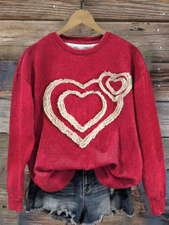 Women's Crew Neck Heart/Cordate Vintage Spring/Fall Long Sleeve Sweatshirt