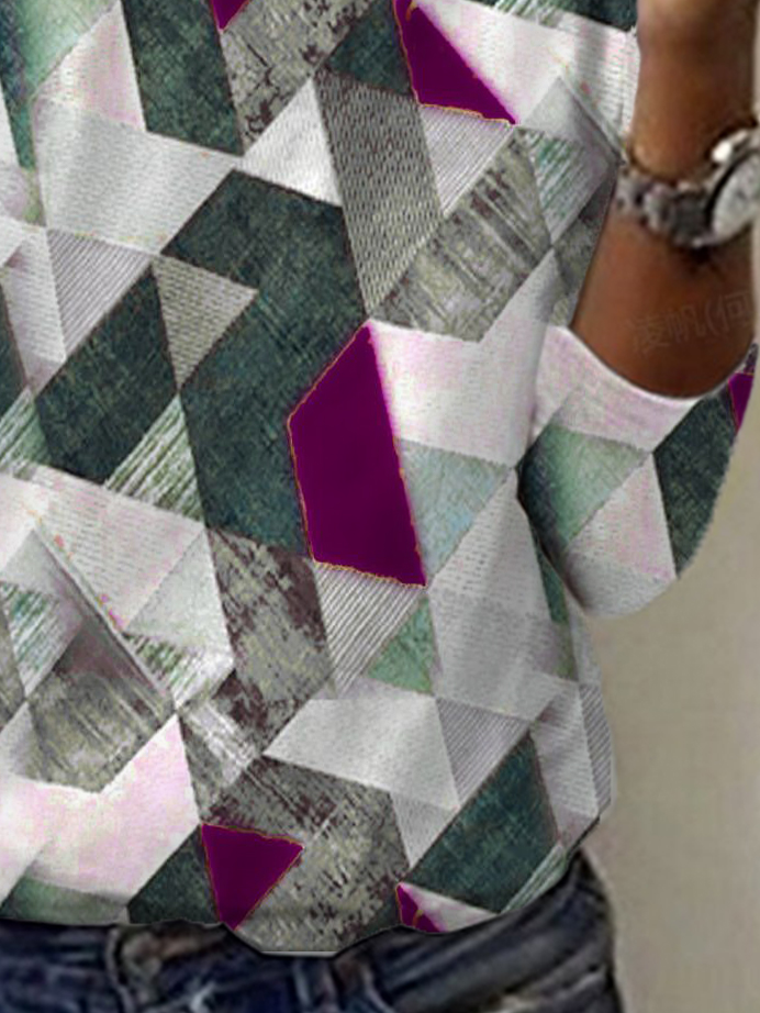 Women's Long Sleeve Tee T-shirt Spring/Fall Geometric Jersey Crew Neck Daily Going Out Casual Top