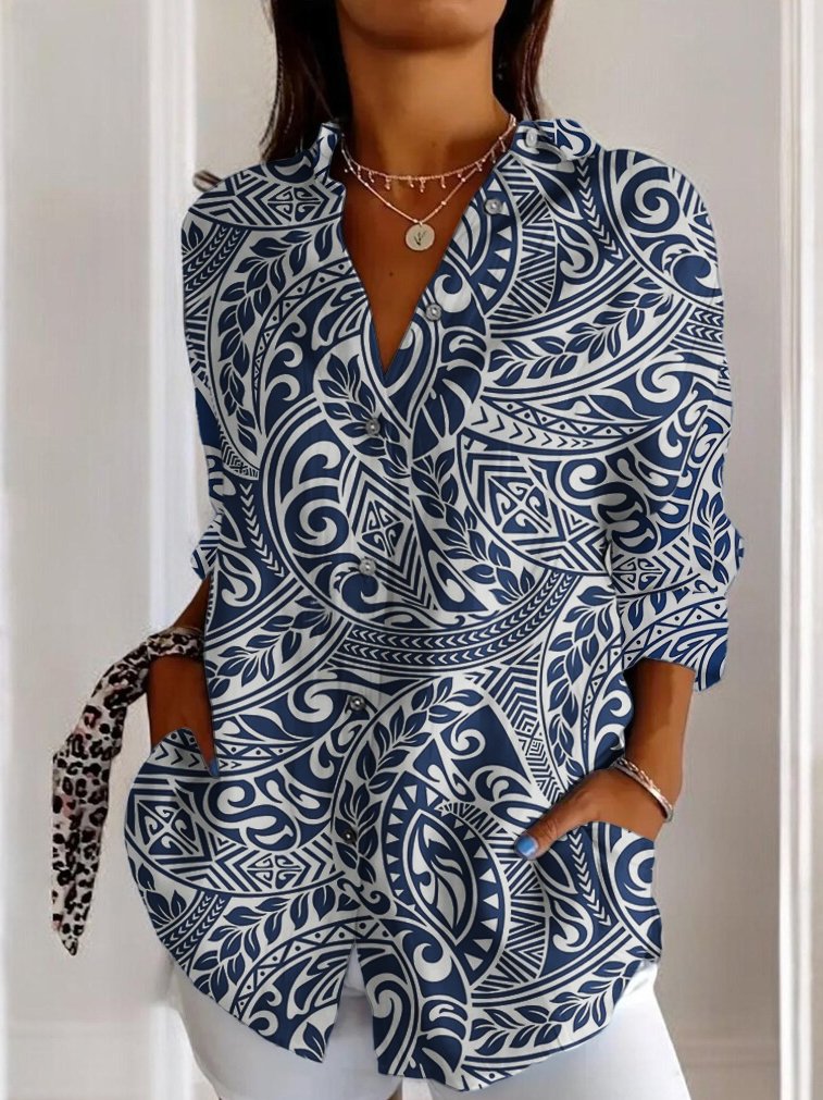 Women's Geometric Long Sleeve Shirt Spring/Fall Shirt Collar Daily Casual Top