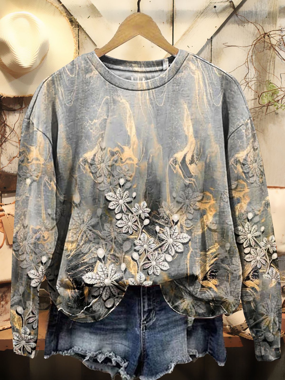 Women's Crew Neck Floral Casual Spring/Fall Long Sleeve Sweatshirt