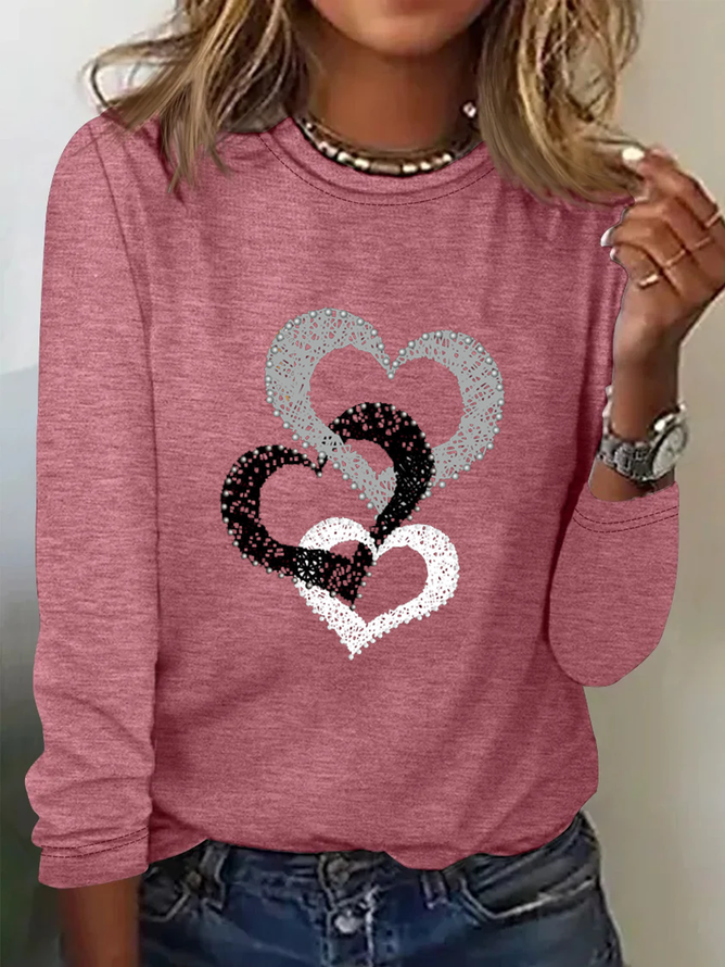 Women's Long Sleeve Tee T-shirt Spring/Fall Heart/Cordate Jersey Crew Neck Holiday Going Out Vintage Top