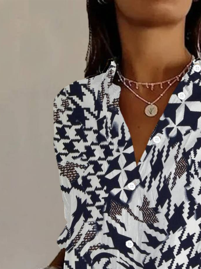 Women's Long Sleeve Shirt Spring/Fall Geometric Shirt Collar Holiday Going Out Casual Top