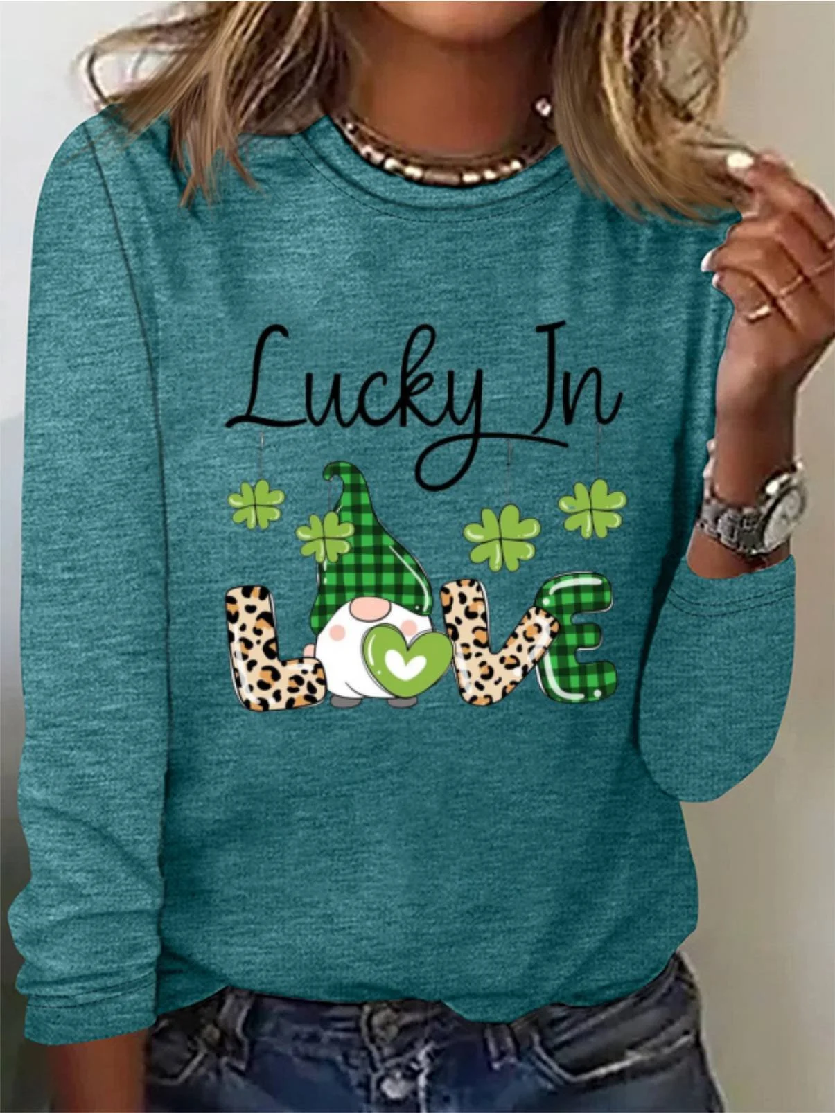 Women's St Patricks Day Long Sleeve Crew Neck T-Shirts