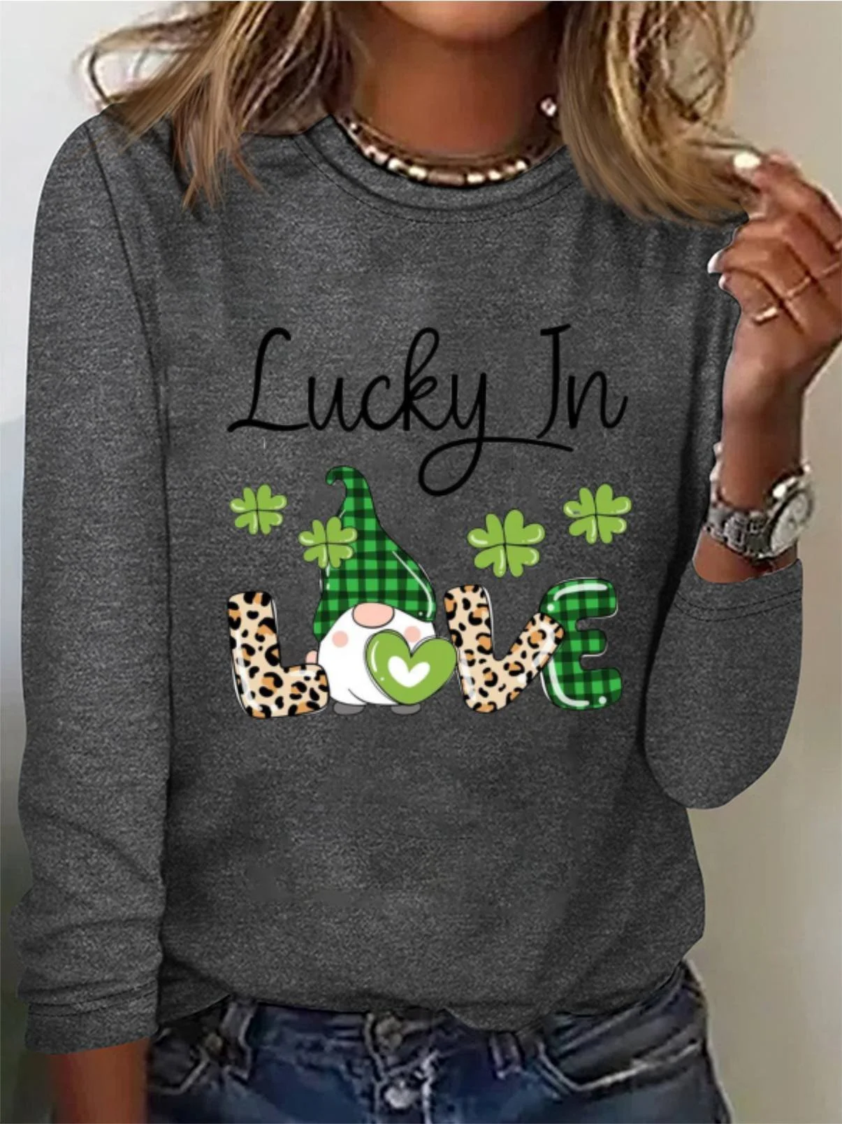 Women's St Patricks Day Long Sleeve Crew Neck T-Shirts